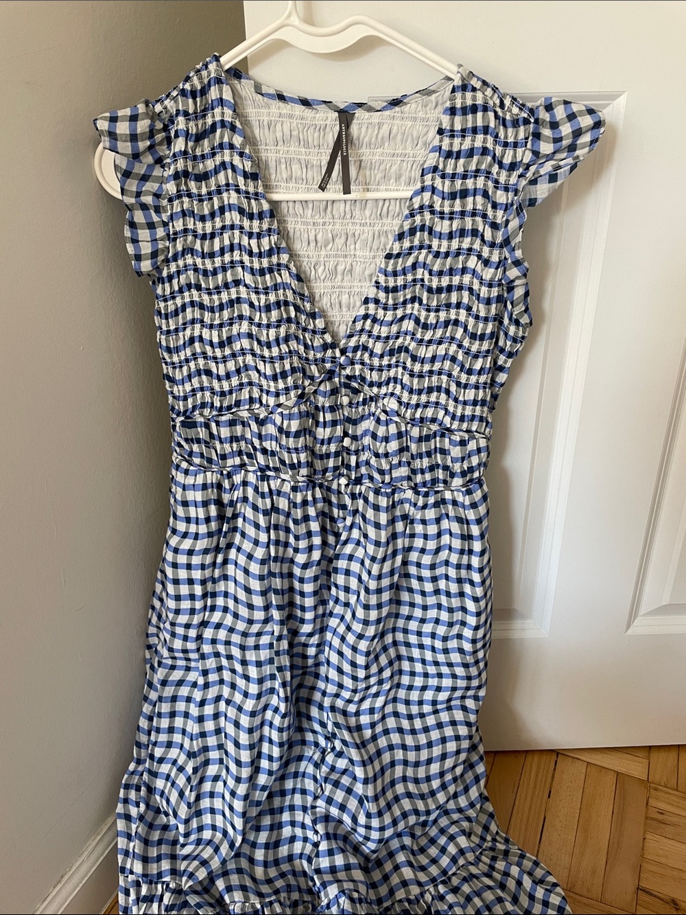 Anthropologie Blue and White Gingham Midi Dress